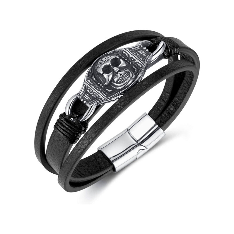 Titan Jewerly Pánsky oceľový náramok s lebkou Čierny 65228378
