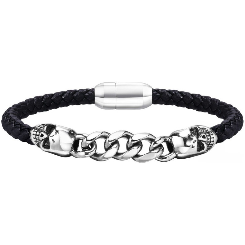 Titan Jewerly Pánsky oceľový prepletaný náramok Skull Čierny 21cm 65228411