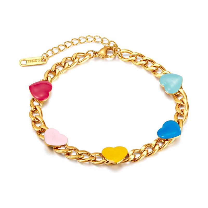 Titan Jewerly Dámsky oceľový náramok so srdiečkami Colorful Love Zlatý 65228419