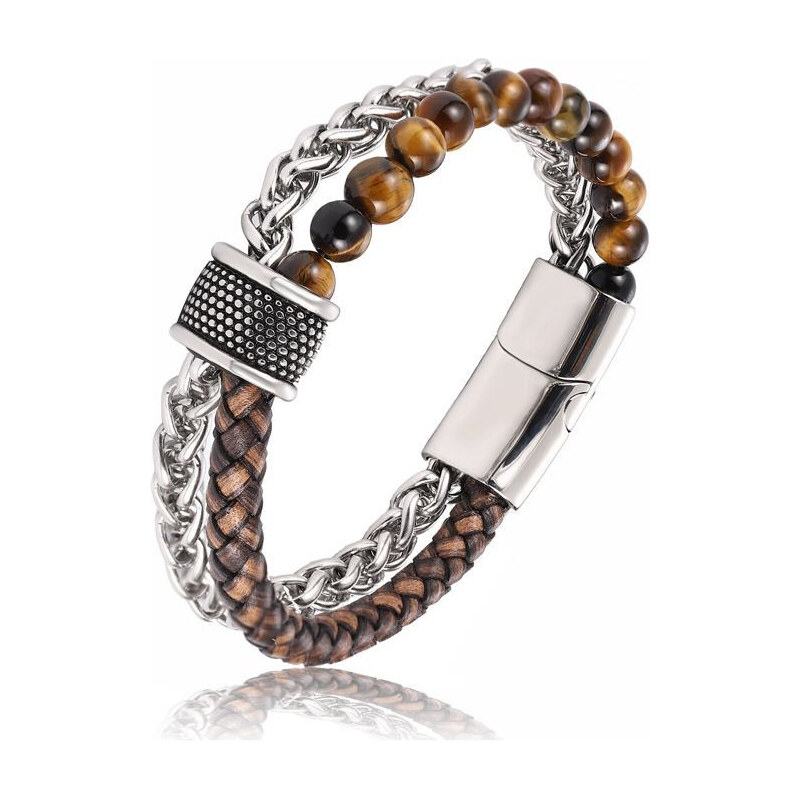 Impress Jewelry Pánsky oceľový náramok s korálkami Knud Hnedý 65228514