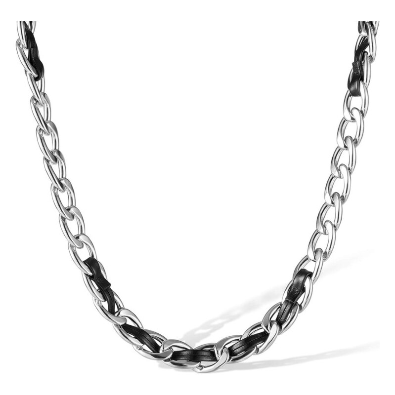 Titan Jewerly Retiazka z chirurgickej ocele Cuban Silver s koženým 65228610