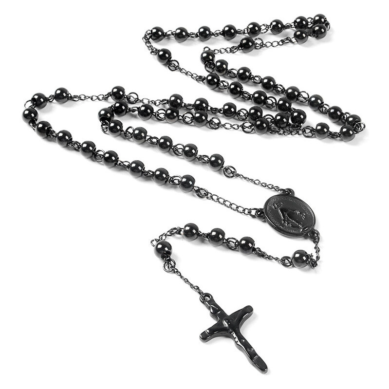 Impress Jewelry Ruženec z chirurgickej ocele a onyxových koráliek 65228642