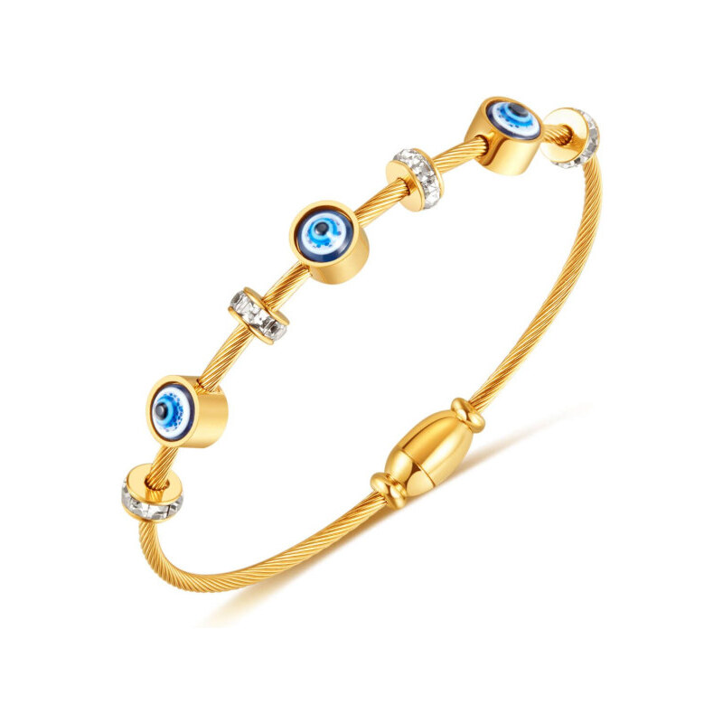 Titan Jewerly Dámsky oceľový pevný náramok Modré oko Zlatý 65228680