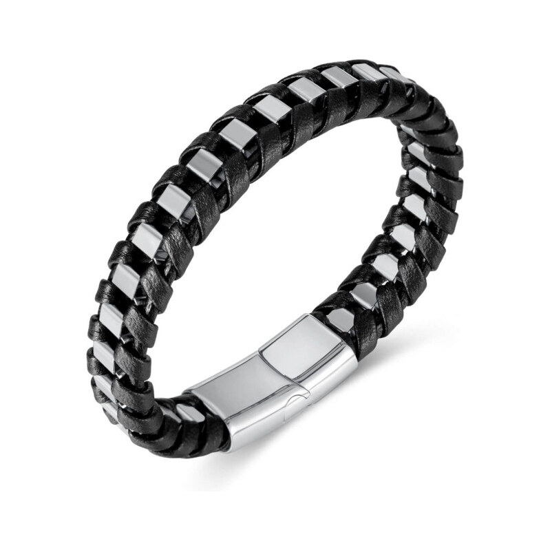 Impress Jewelry Pánsky oceľový náramok so strieborným splietaním 21 cm 65228747