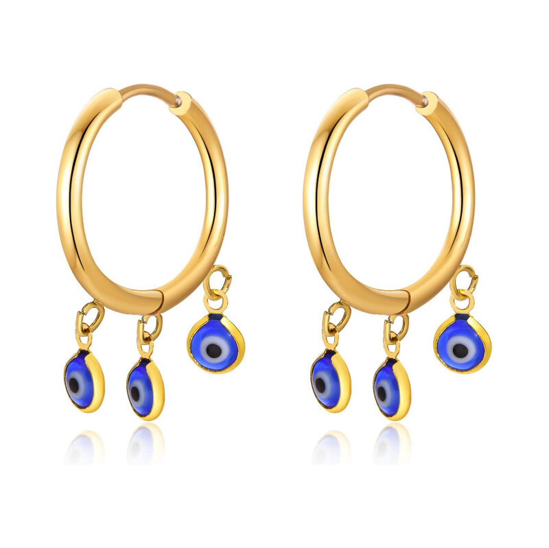 Impress Jewelry Dámske Oceľové kruhové náušnice Modré oko Zlaté 65228759