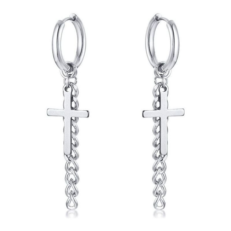 Impress Jewelry Oceľové náušnice kruh s krížom a retiazkou 17mm 65228755