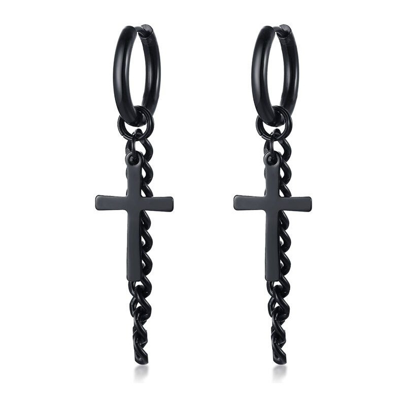 Impress Jewelry Oceľová náušnica kruh s krížom a retiazkou 17mm Čierna 65228756