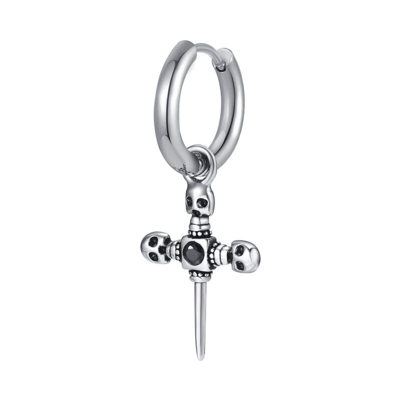 Impress Jewelry Oceľová náušnica kruh kríž s lebkou 14mm Strieborná 65228754