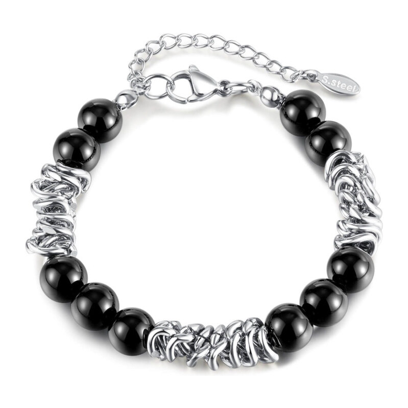 Impress Jewelry Náramok z chirurgickej ocele s korálkami Black Agate 65228825