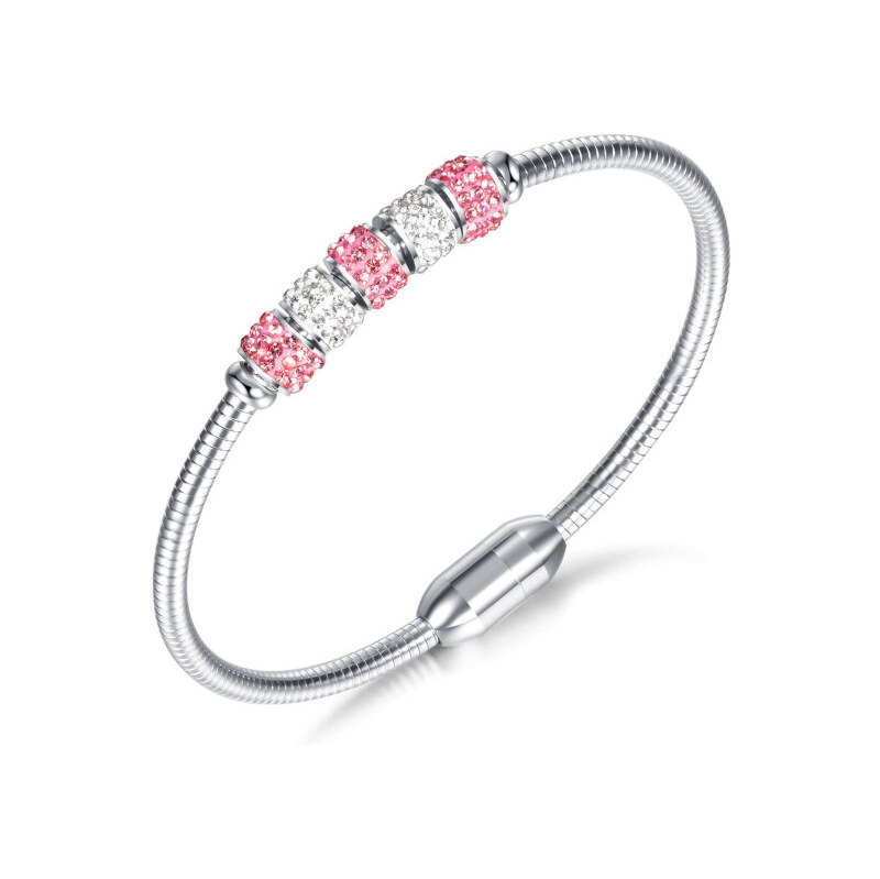 Titan Jewerly Dámsky oceľový pevný náramok s kryštálmi ružové koliesko 65228914