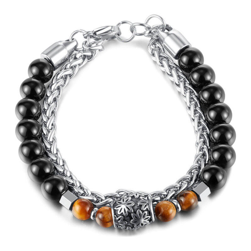 Impress Jewelry Dvojitý náramok z nerezovej ocele Onyx 21cm Strieborný 65228919