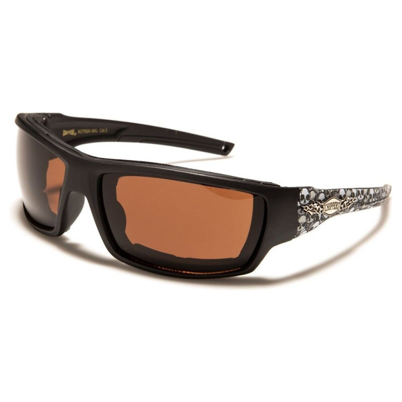 Olympic eyewear CHOPPERS Pánske Biker Slnečné okuliare s lebkou Hnedé 65228939