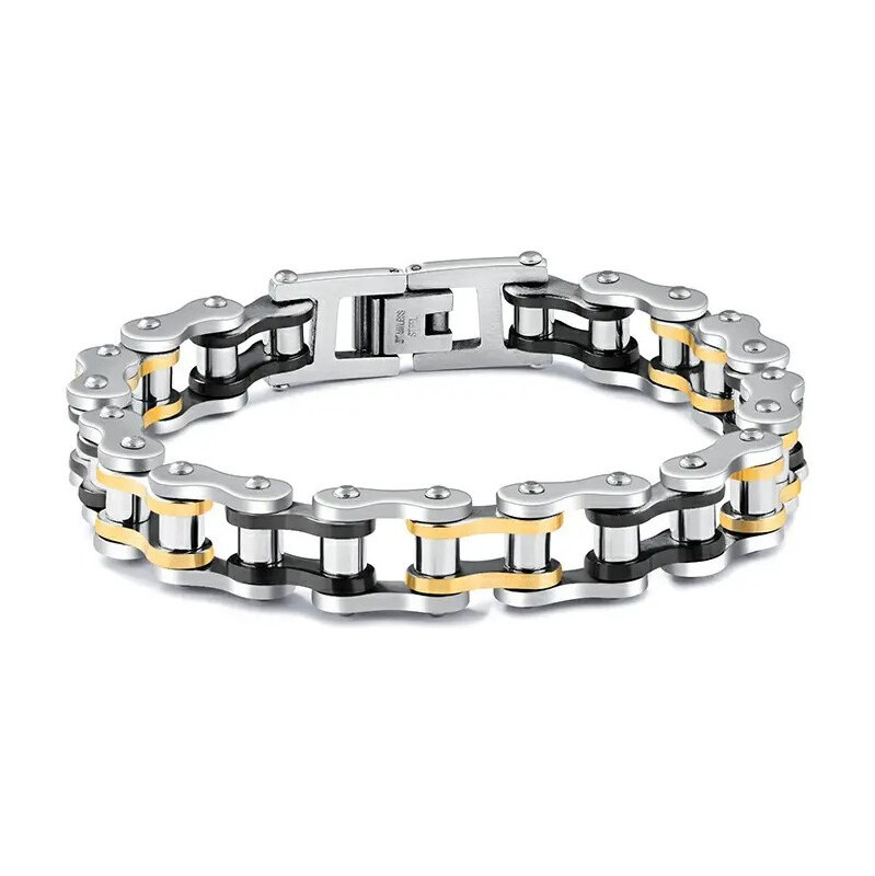 Impress Jewelry Náramok z chirurgickej ocele Moto Chain Tricolor 65229064