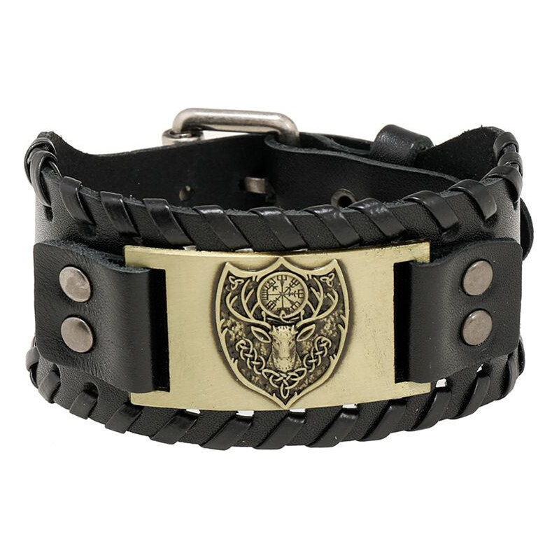 Lodestar Vintage široký viking náramok Erb jelenia hlava Čierny 65229147