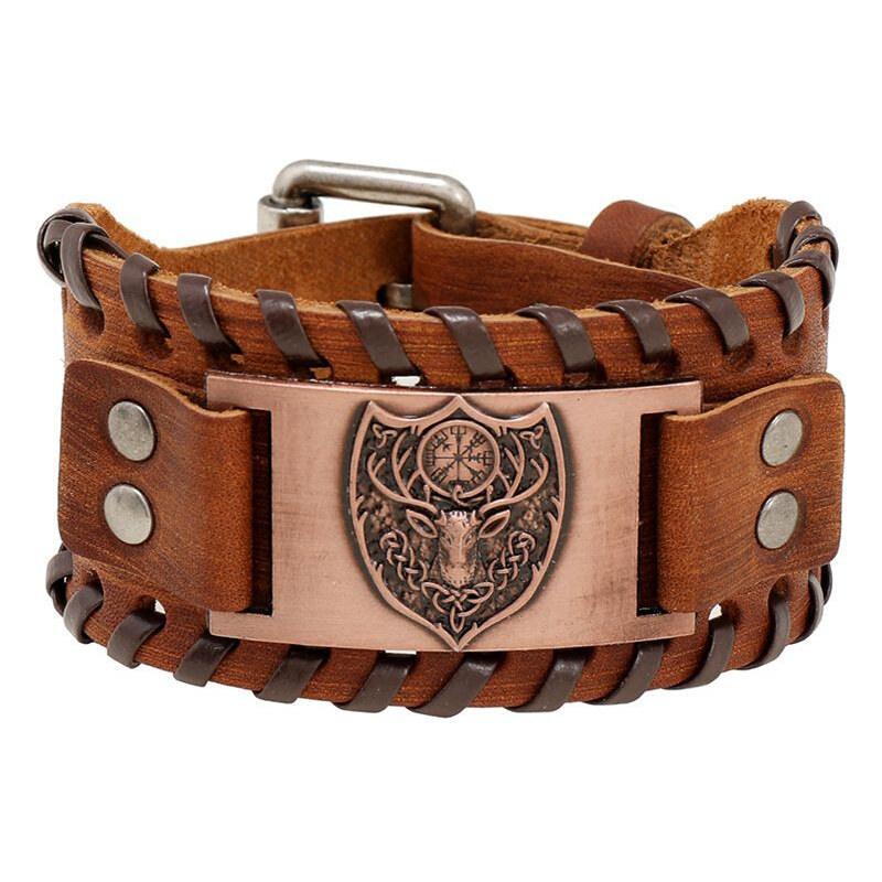 Lodestar Vintage široký viking náramok Erb jelenia hlava Hnedý 65229148
