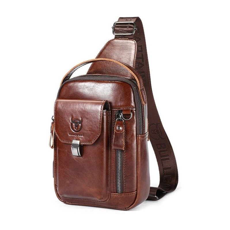 Bullcaptain kožená taška cez rameno s USB Kemer Hnedá 4L 65229255