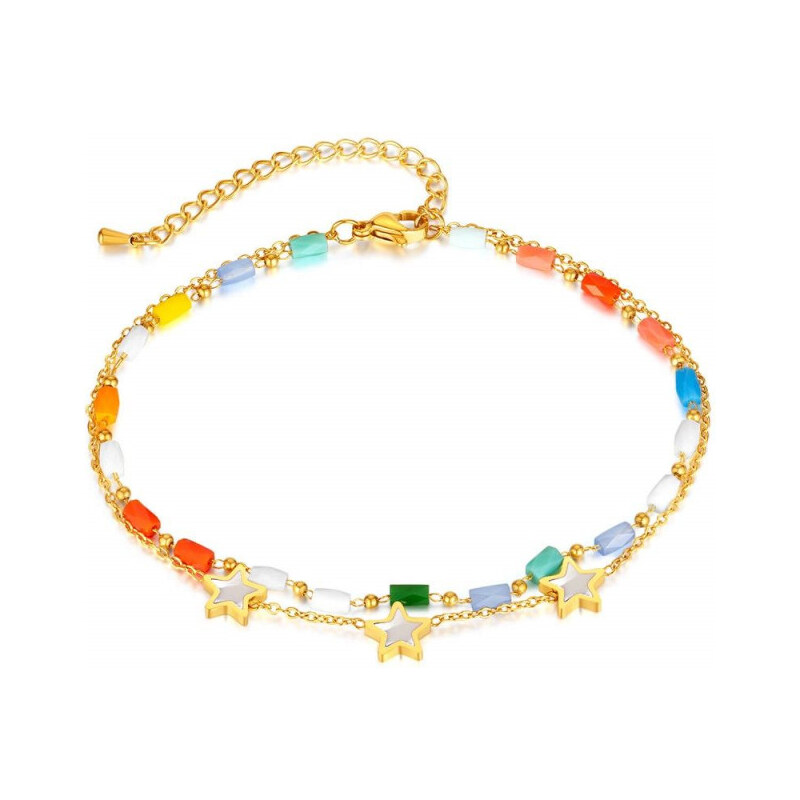 Titan Jewerly Dámsky oceľový náramok na nohu Korálky a hviezdy Zlatý 65229268