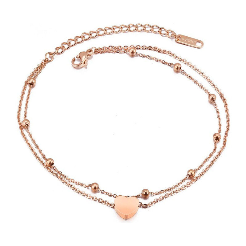 Titan Jewerly Dámsky oceľový náramok na nohu so srdiečkom Rose gold 65229266