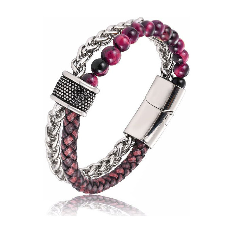 Impress Jewelry Pánsky oceľový náramok s korálkami Knud Purpurový 21 65229391