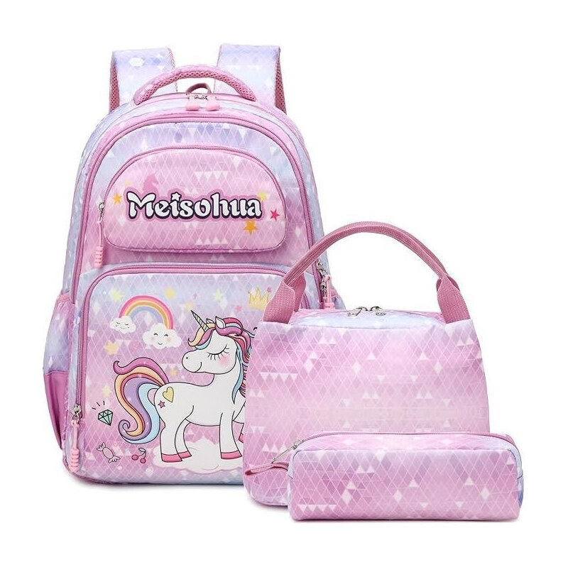 Meisohua Meiso Dievčenský školský batoh set 3v1 Jednorožec s dúhou 18L 65229431