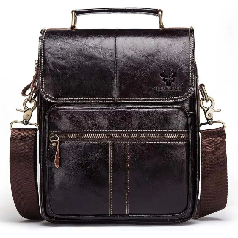 Humerpaul pánska kožená taška Quirin Tmavo Hnedá 7L 65229468