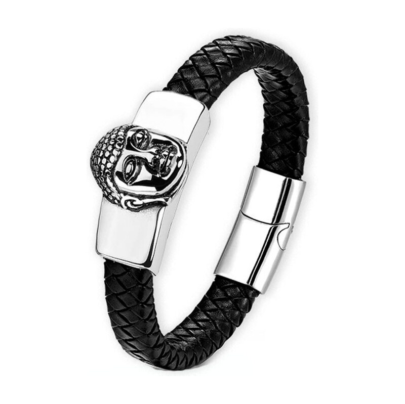 Impress Jewelry Pánsky kožený prepletaný náramok Budha Čierny 65229518