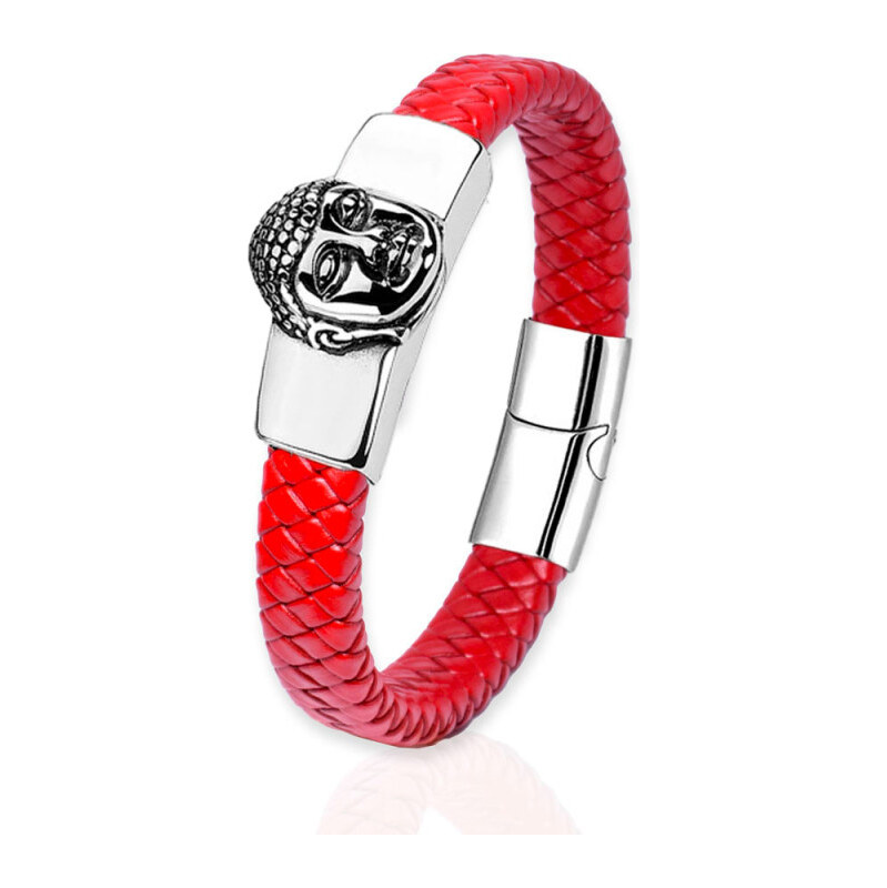 Impress Jewelry Pánsky kožený prepletaný náramok Budha Červený 65229521
