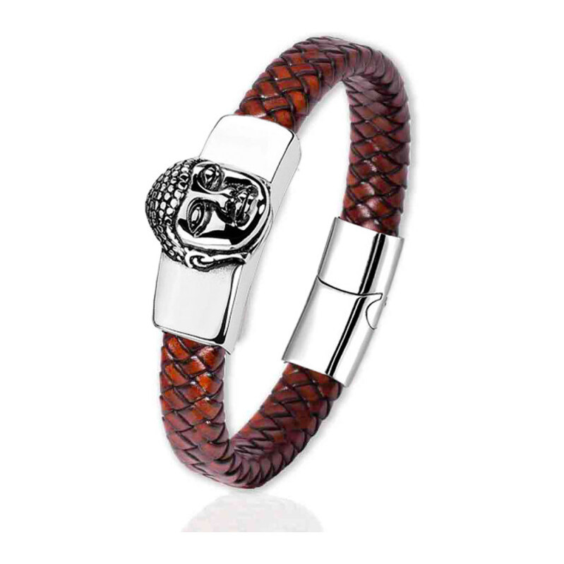 Impress Jewelry Pánsky kožený prepletaný náramok Budha Hnedý 65229522