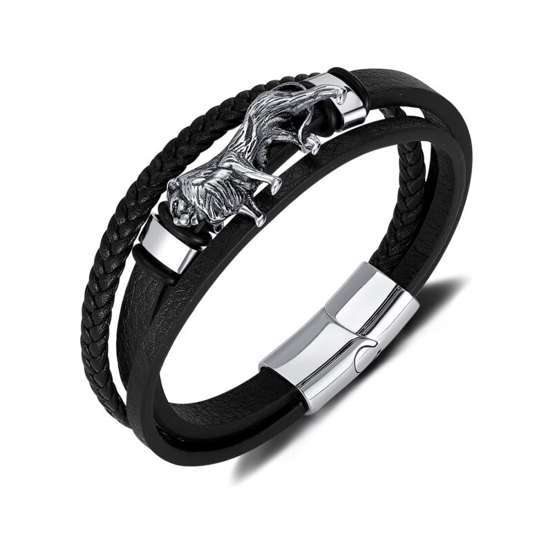 Titan Jewerly Pánsky oceľový náramok Leví kráľ Čierny 21.5cm 65229560