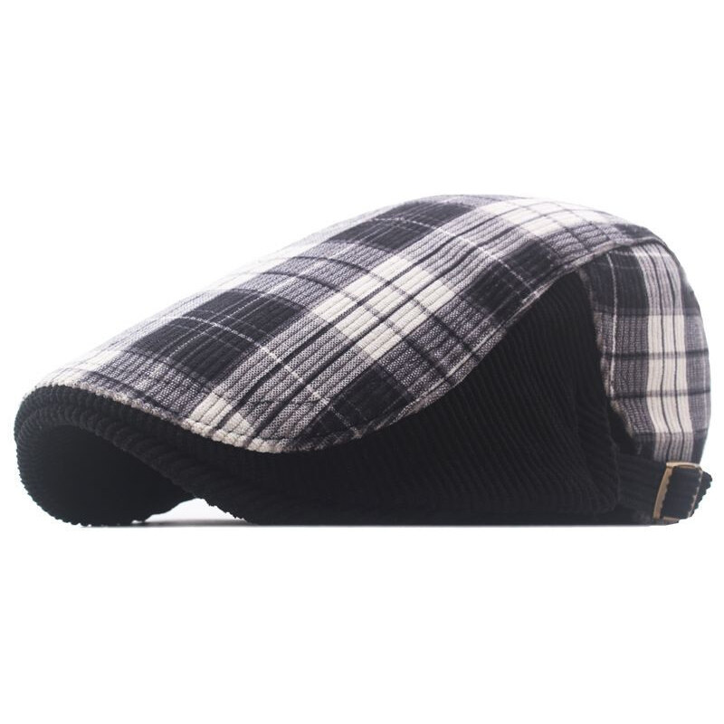 JAMONT Plochá karovaná bekovka bavlnený baret Čierny 65229568