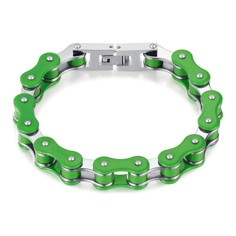 Impress Jewelry Náramok z chirurgickej ocele Moto Chain Zelený 65229561