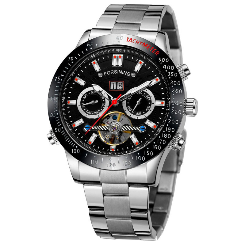 FORSINING pánske automatické hodinky 39 days to Moon Striebno Čierne 65229668