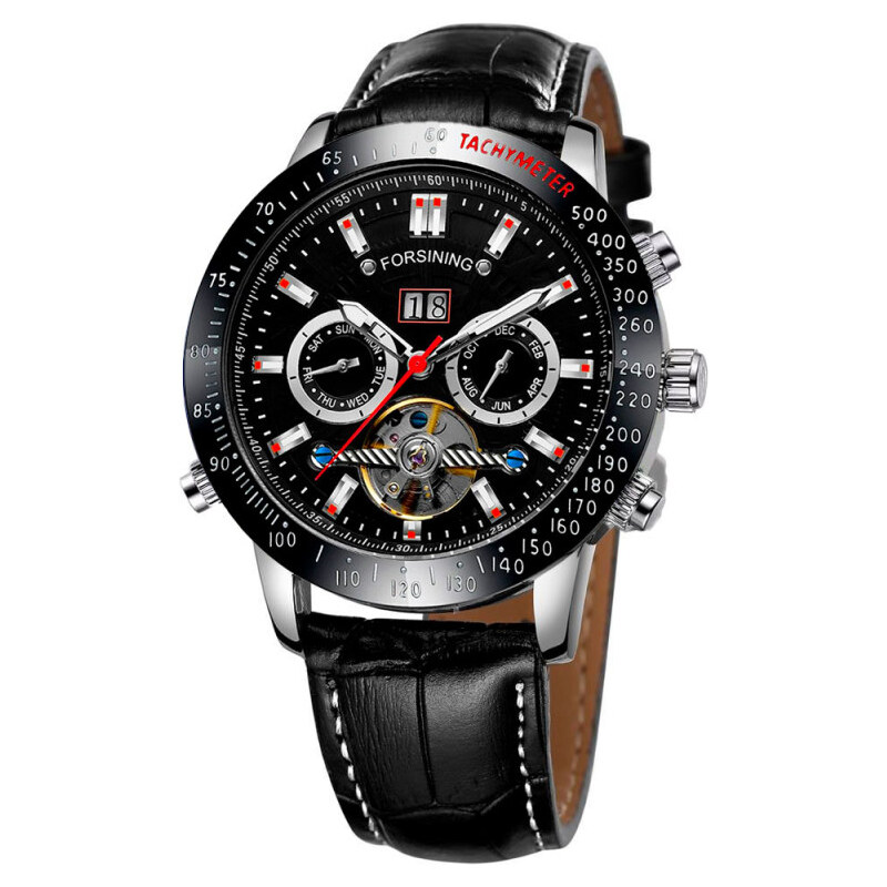 FORSINING pánske automatické hodinky 39 days to Moon Čierne 65229670