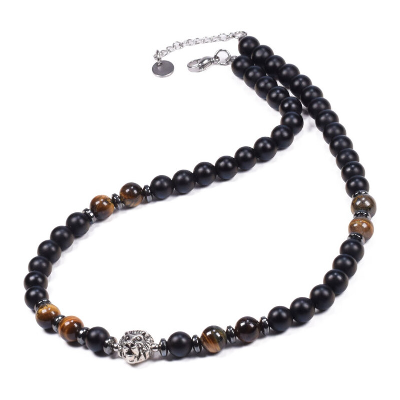 Impress Jewelry Náhrdelník z lávových kameňov a ocele Lion 65229964