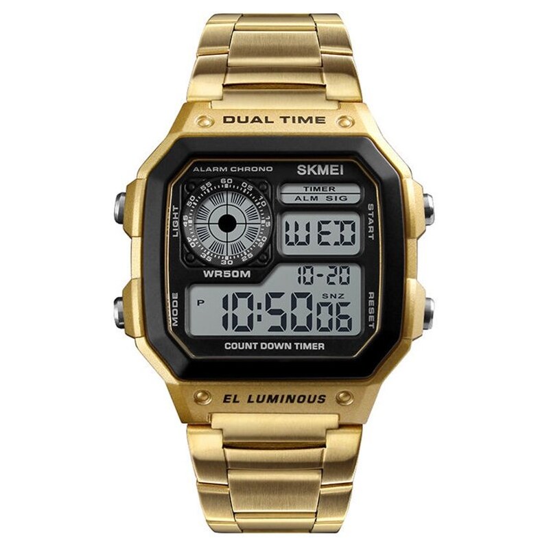 Skmei 1335 Digitálne hodinky Dual Time Zlaté 65230277