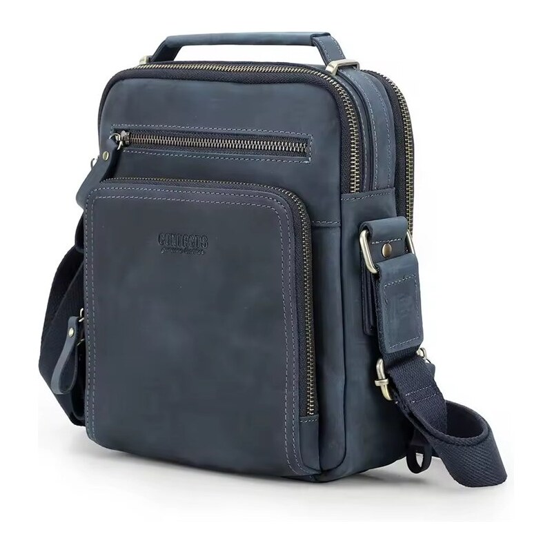 Contacts pánska kožená taška cez rameno Gerard Modrá 65230333