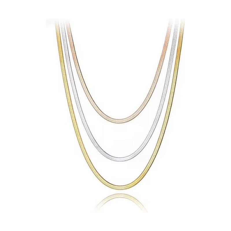 Titan Jewerly Trojradý náhrdelník z chirurgickej ocele Plochý had 65230461