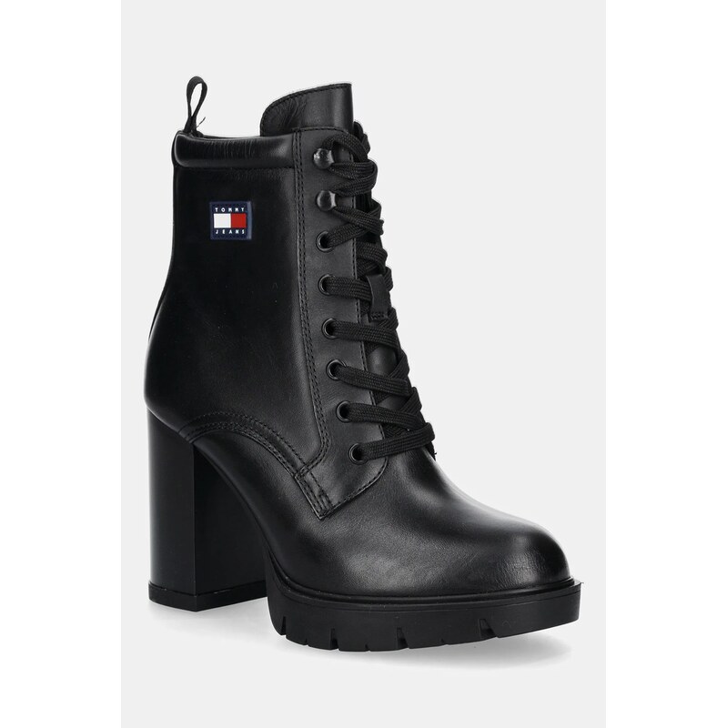 Kožené členkové topánky Tommy Jeans TJW HEEL LACE UP BOOT 65238509