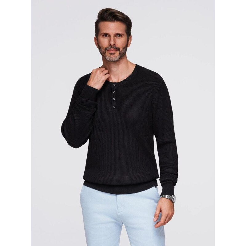 Ombre Clothing Moderný čierny pánsky sveter na gombíky V2 SWSW-0182 65235023