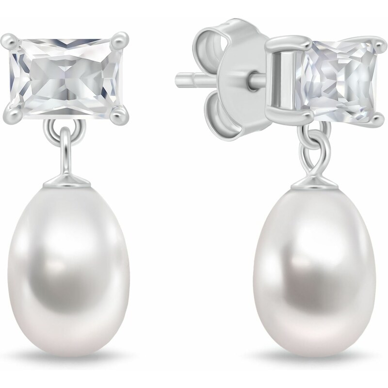 Brilio Silver Moderné strieborné náušnice so zirkónom a pravou perlou 66587751