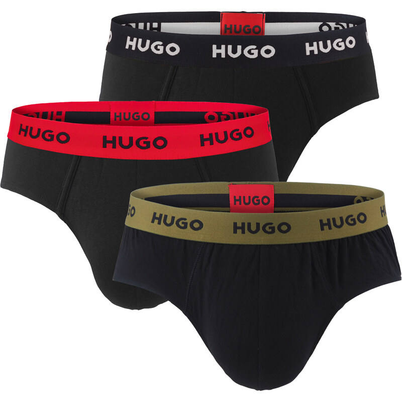HUGO - slipy 3PACK eco friendly cotton stretch black / modern forest 65235764