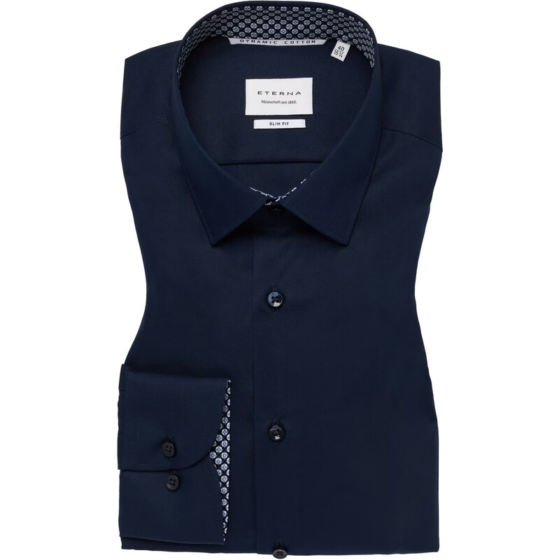 Luxusná tmavo modrá pánska strečová košeľa s kontrastom ETERNA Slim 65236203