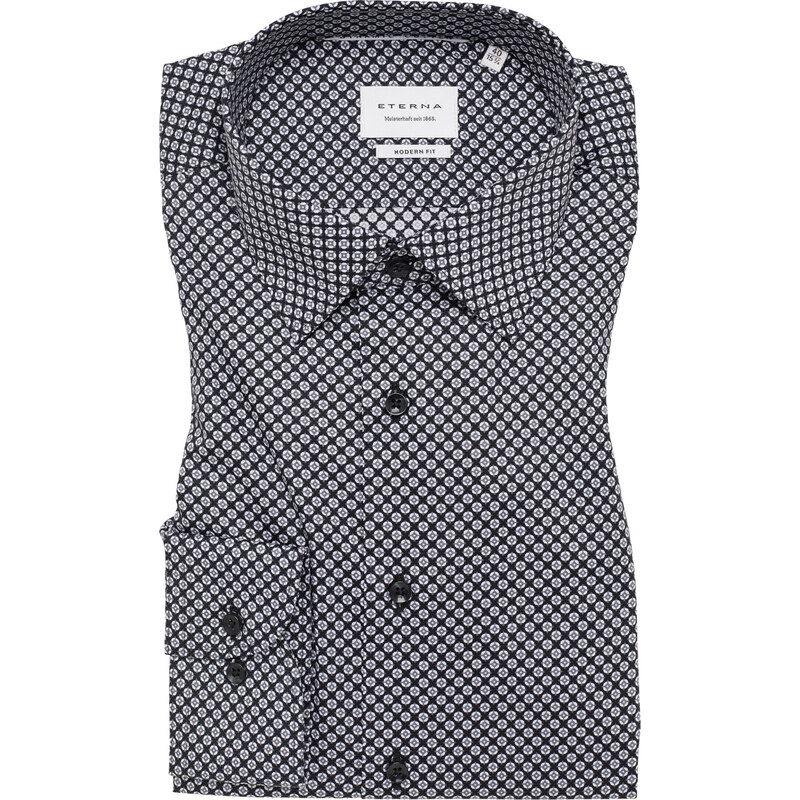 Vzorovaná nežehlivá čierno šedá košeľa ETERNA Modern fit Dynamic 65236200