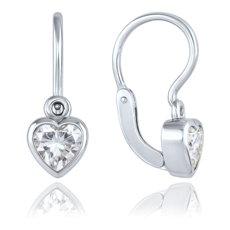 OLIVIE Detské náušnice s predným zapínaním srdiečka z bieleho zlata so 66386196