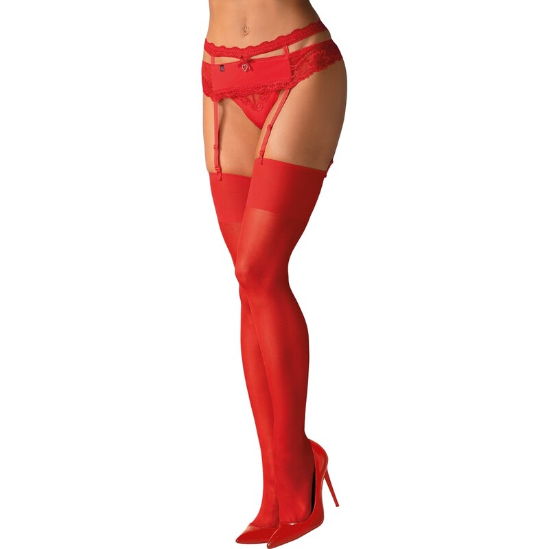 Obsessive Podväzkové pančuchy S800 červené, Farba červená 34096355