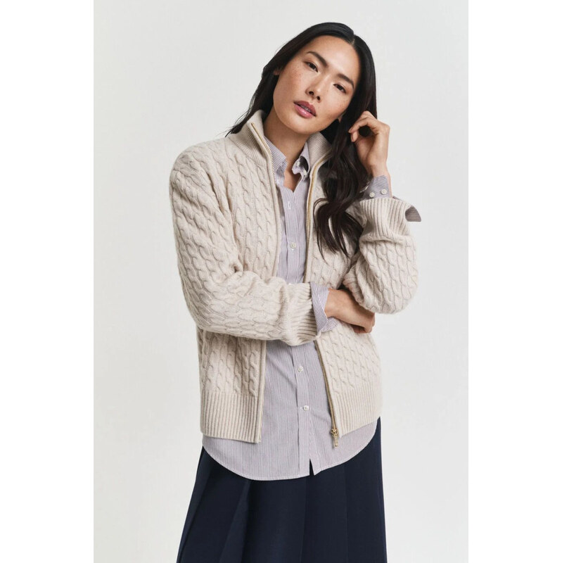 SVETER GANT CABLE KNIT ZIP CARDIGAN SEED MELANGE 65237297