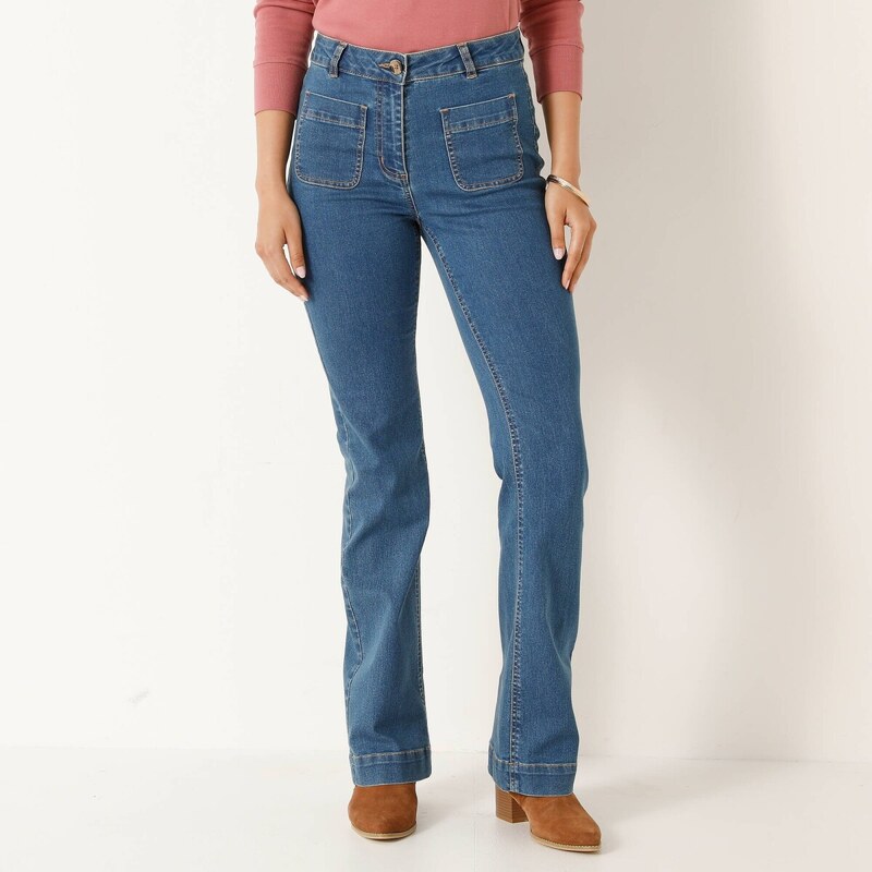 Bootcut džínsy s našitými vreckami modrá 052 Blancheporte 65240097