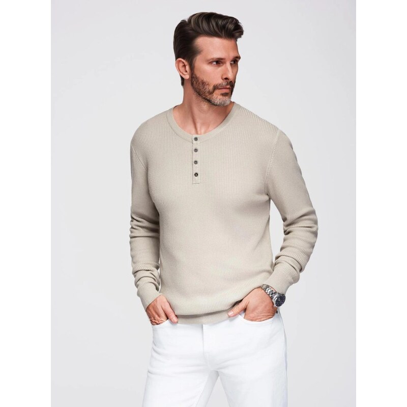 Ombre Clothing Moderný béžový pánsky sveter na gombíky V3 SWSW-0182 65240892