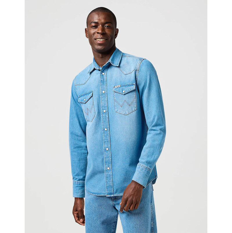 Džínová košeľa WRANGLER WESTERN SHIRT MID LIGHT WASH 112362744 65298067