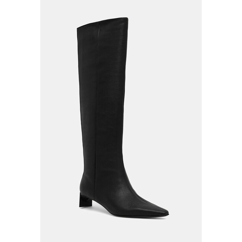Kožené čižmy Calvin Klein SET BACK KITTEN HEEL KNEE BOOT 65245748